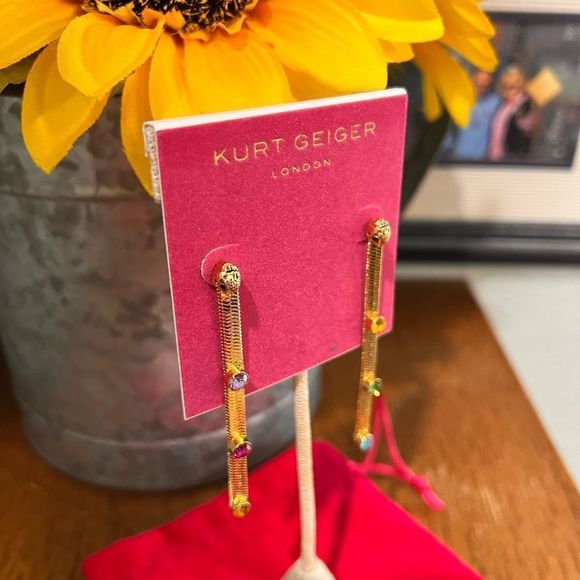 NWT Kurt Geiger London Signature Mismatched Stone Snake Linear Earrings #TSER - Picture 6 of 9